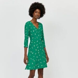 Warehouse Verity Floral Midi Dress Green V-Neck 3/4 Sleeve Casual Party Women's